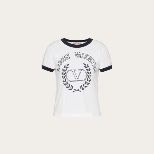 VALENTINO华伦天奴 22年秋冬 女士 短袖T恤 T-SHIRT EN JERSEY BRODé 1B3MG18N7CAQE6