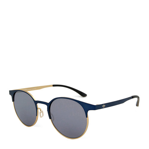 adidas/阿迪达斯三叶草 复古 圆形 镜框 内外 拼色 男女 情侣 轻便 太阳镜 蓝色 镜框 灰色 镜片 墨镜 眼镜 AOM000