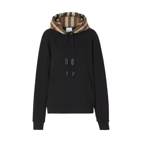 BURBERRY/博柏利 22年早春新款 女士黑色格纹连帽棉质宽松连帽衫卫衣80509511