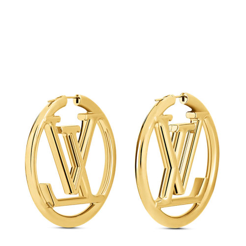 Louis Vuitton/路易威登 22春夏新款LOUISE系列 金色金属镂刻徽标字母标识圈形耳环M64288