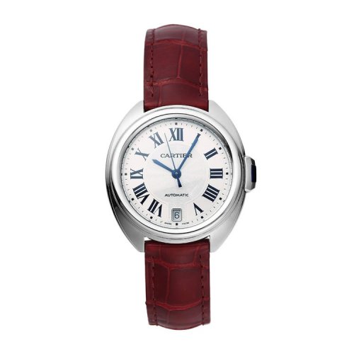 CARTIER/卡地亚 钥匙系列精钢表壳酒红色鳄鱼皮表带女士自动机械腕表 35毫米