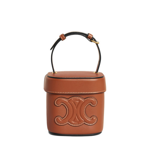 CELINE/赛琳 22春夏新款BOX TRIOMPHE系列 女士小号黄褐色小牛皮凯旋印花金扣手提单肩盒子包199263DU3.04LU