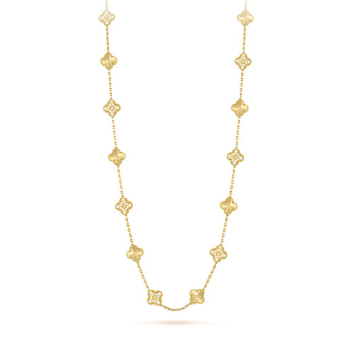 Van Cleef & Arpels/梵克雅宝 经典款Alhambra 女士复古金色镶钻多重四叶草项链套链 VCARP4KM00