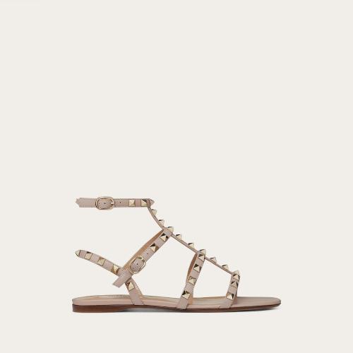 VALENTINO华伦天奴 22年秋冬 女士 平底凉鞋 Sandales basses Rockstud en veau a brides 1W2S