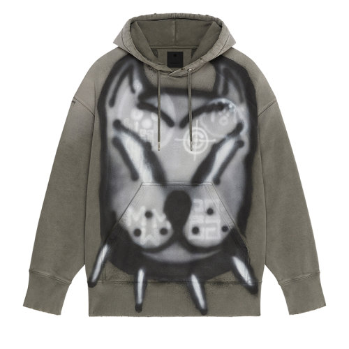 Givenchy/纪梵希 22年春夏新款 Chito联名系列 男士军绿色纯棉复古效果超大版型小狗印花连帽衫卫衣BMJ0DY3Y69-309