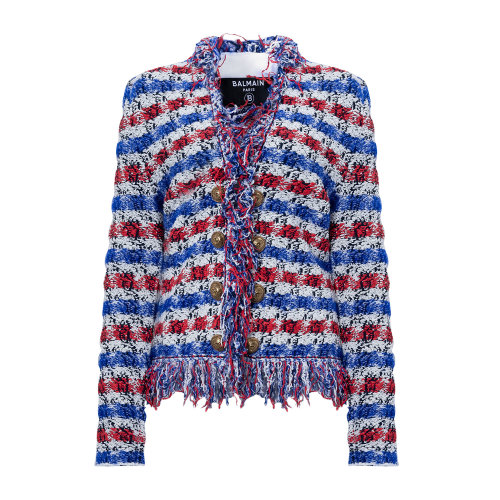 Balmain/巴尔曼 混色 女士流苏镶嵌粗花呢夹克 UF07545K204 秋冬