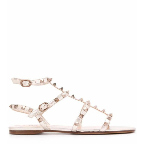 Valentino/华伦天奴 女士纯色皮革经典铆钉装饰露趾平底鞋凉鞋拖鞋女鞋 VW2S0A05-JXH-S69