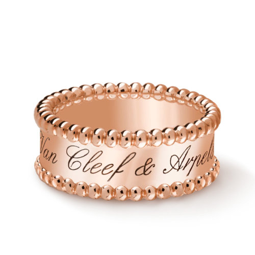 Van Cleef & Arpels/梵克雅宝 经典Perlée系列 signature签名18K金玫瑰金戒指VCARN32400