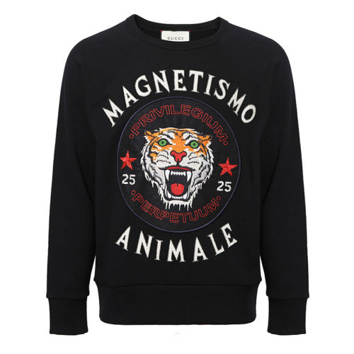 GUCCI/古驰 古琦男装 虎头 字母 男士黑色圆领长袖秋冬卫衣 497253 X9T49 1082