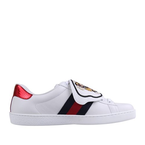 GUCCI/古驰 古驰男鞋 可拆卸老虎刺绣贴花白色皮革 男士运动鞋 477102 DOP80 9182