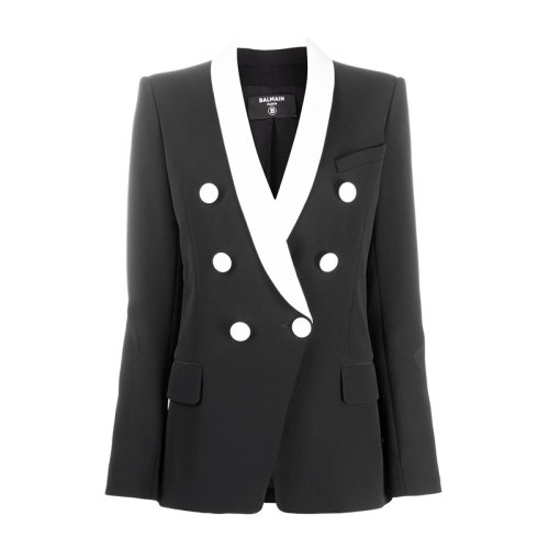 BALMAIN 巴尔曼 女士 服装 黑色翻领双排扣西服西装外套上衣 女士西服