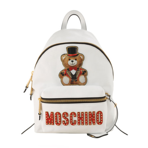 MOSCHINO/莫斯奇诺 女士Saffiano皮革经典logo礼帽泰迪熊魔术熊双肩包背包旅行包女包