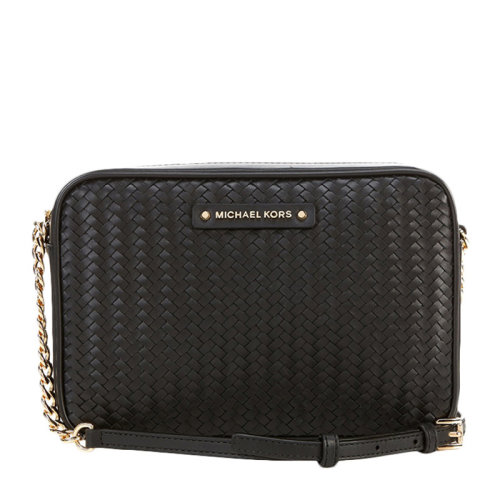 Michael Kors/迈克·科尔斯 女士黑色皮革经典字母徽标装饰编织款单肩包斜挎包女包 32T0GJ6C3L-BLACK
