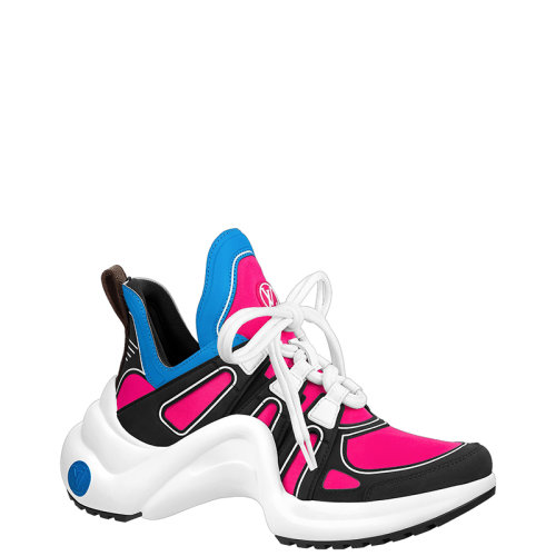 Louis Vuitton/路易威登 22年早春新款 LV ARCHLIGHT系列 女士白色/玫瑰粉色拼色科技缎面面料运动鞋1A9S5Y