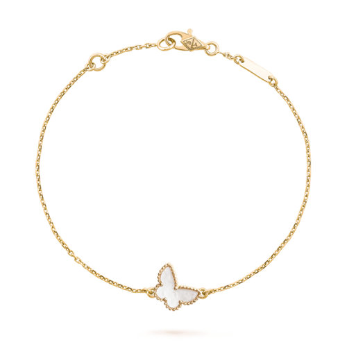 Van Cleef & Arpels/梵克雅宝 经典SweetAlhambra系列 18K金黄金镶嵌白色珍珠贝母蝴蝶手链VCARF69000