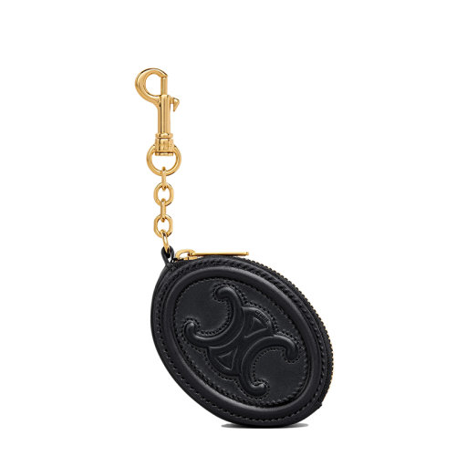 CELINE/赛琳 女士黑色光滑牛皮革带金属钩扣零钱包10I863DPQ.38NO