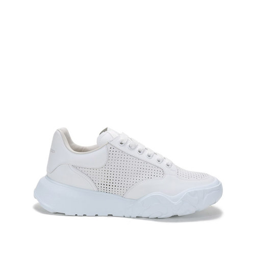 Alexander McQueen/亚历山大麦昆 2021款 男士皮革镂空系带休闲运动鞋 645887 WHZ9A小白鞋